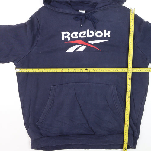 Reebok Men's Blue Pullover Hoodie L Logo Sportswear Fleece