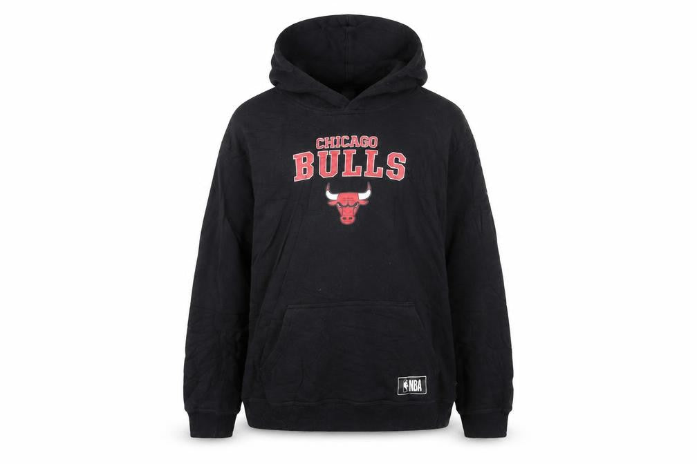 Front view of NBA Chicago Bulls Women's Black Hoodie, size 16, Pullover Sweatshirt