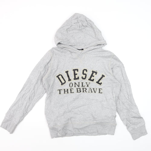 Diesel Women Grey Pullover Hoodie Size 14 Cotton Graphic Print