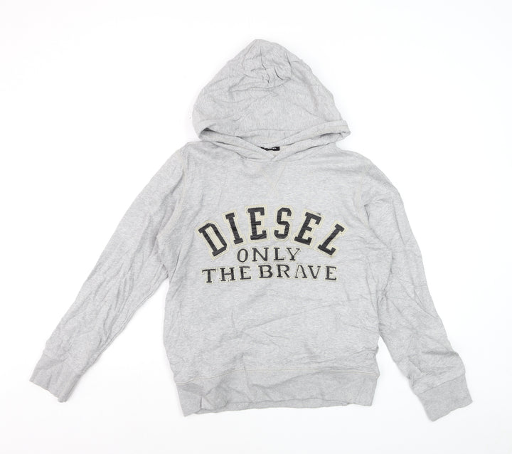 Diesel Women Grey Pullover Hoodie Size 14 Cotton Graphic Print