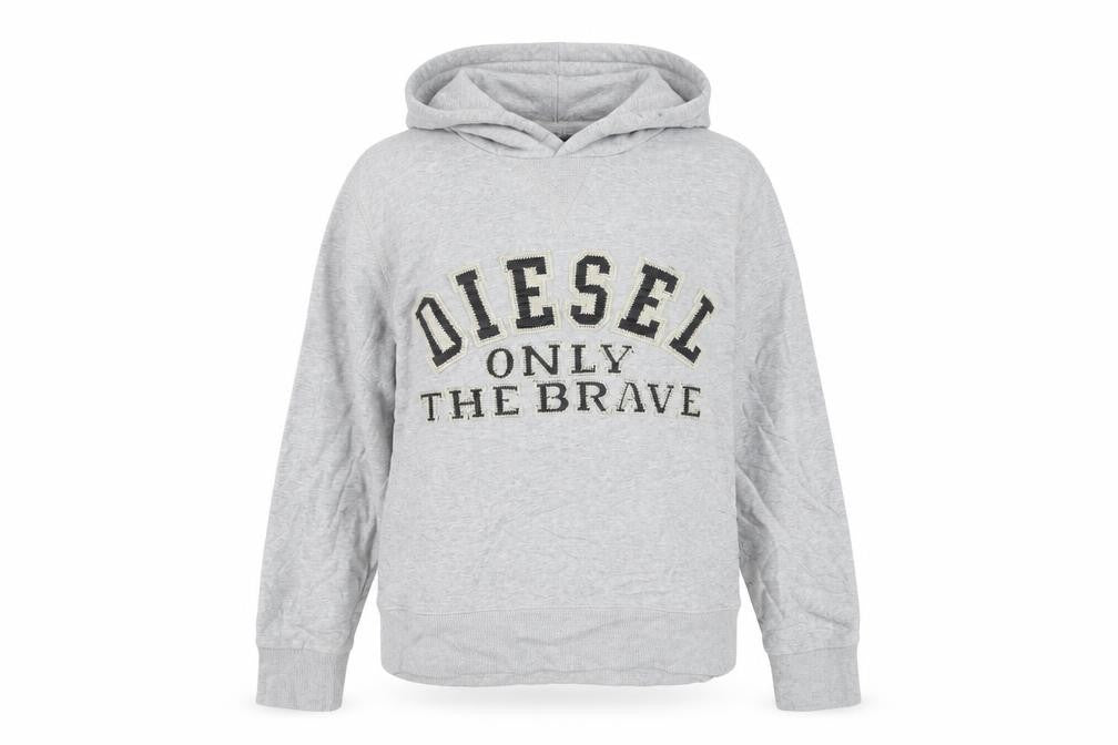 Front view of Diesel Women Grey Pullover Hoodie, size 14, Cotton Graphic Print