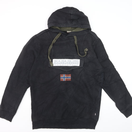 Napapijri Men's Black Pullover Hoodie L Logo Outdoor Fleece