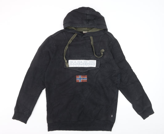 Napapijri Men's Black Pullover Hoodie L Logo Outdoor Fleece