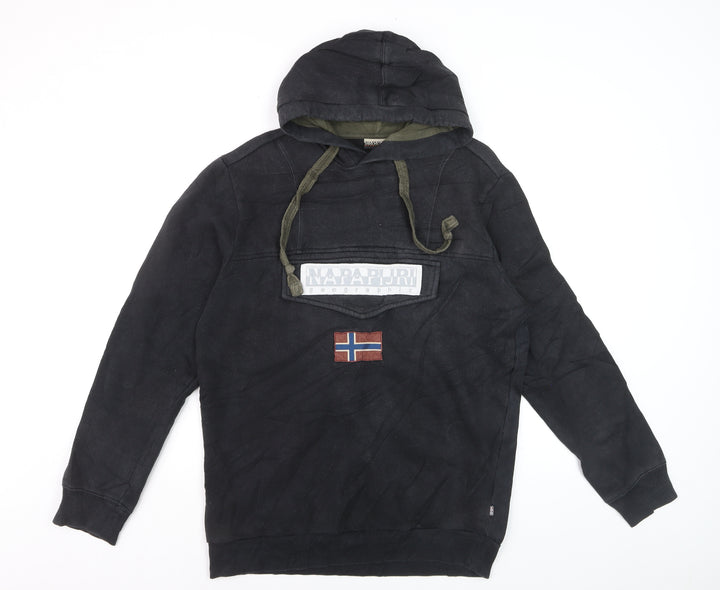 Napapijri Men's Black Pullover Hoodie L Logo Outdoor Fleece