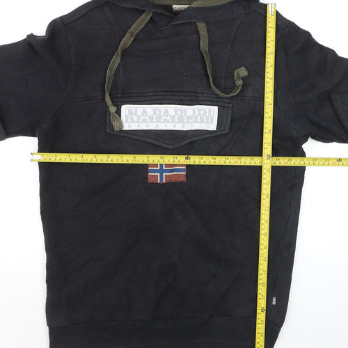 Napapijri Men's Black Pullover Hoodie L Logo Outdoor Fleece