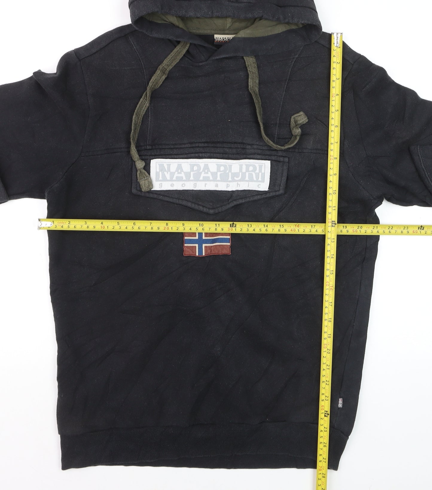 Napapijri Men's Black Pullover Hoodie L Logo Outdoor Fleece