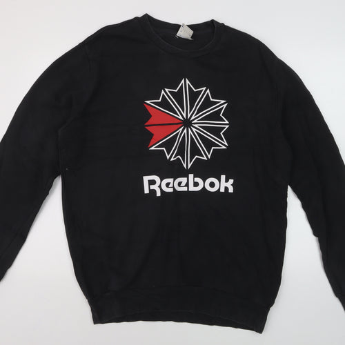 Reebok Mens Black L Pullover Sweatshirt Crew Neck Logo