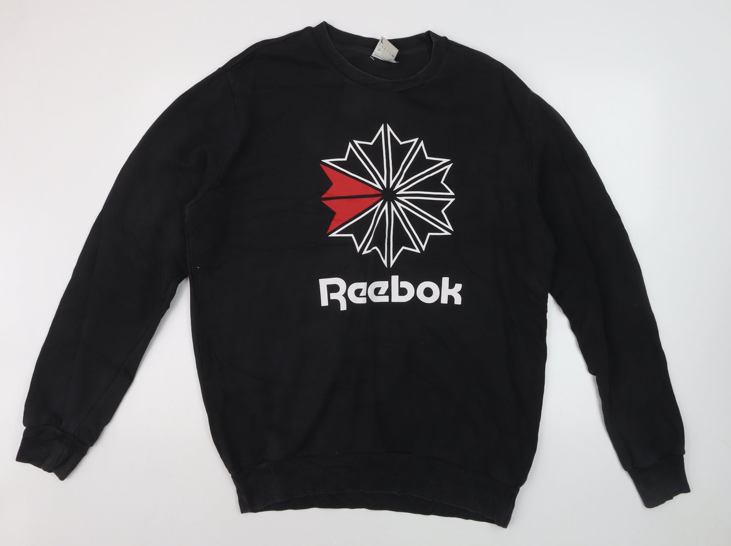 Reebok Mens Black L Pullover Sweatshirt Crew Neck Logo