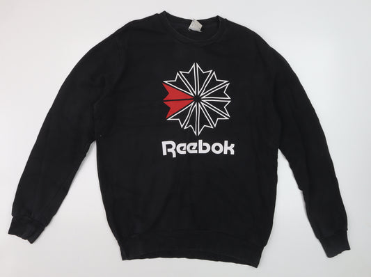 Reebok Mens Black L Pullover Sweatshirt Crew Neck Logo