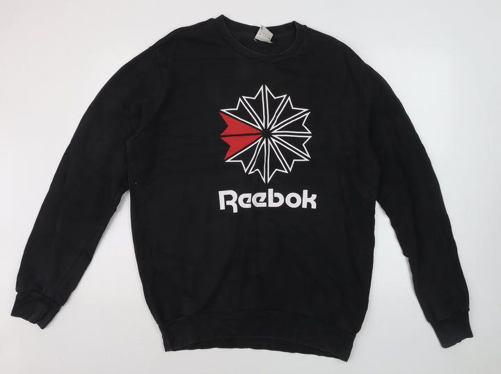 Reebok Mens Black L Pullover Sweatshirt Crew Neck Logo
