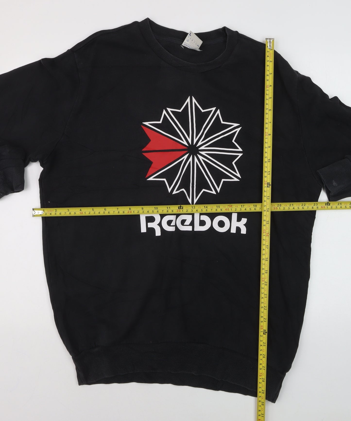 Reebok Mens Black L Pullover Sweatshirt Crew Neck Logo