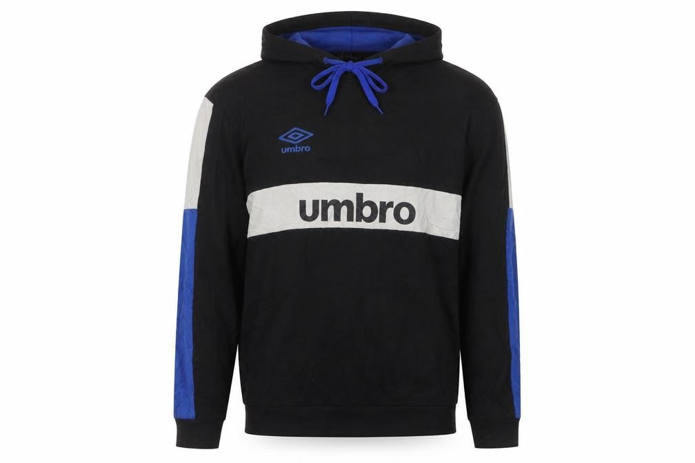 Front view of Umbro Men's Black Pullover Hoodie L Sports Style Graphic Print