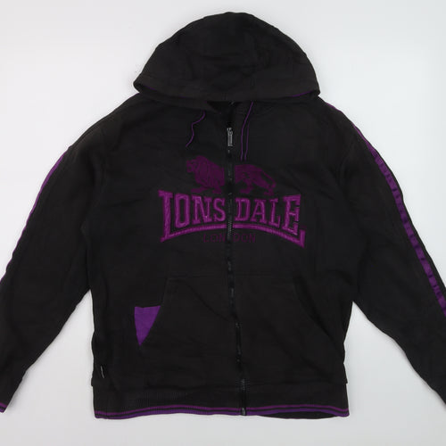 Lonsdale Men’s Black Full Zip Hoodie M Embroidered Logo Sportswear