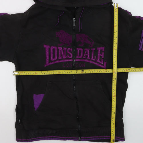 Lonsdale Men’s Black Full Zip Hoodie M Embroidered Logo Sportswear