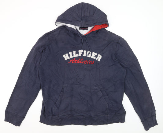Tommy Hilfiger Men’s Blue Pullover Hoodie L Embroidered Logo Fleece