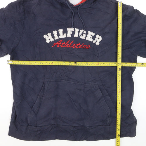 Tommy Hilfiger Men’s Blue Pullover Hoodie L Embroidered Logo Fleece