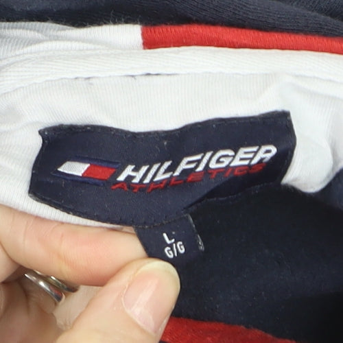 Tommy Hilfiger Men’s Blue Pullover Hoodie L Embroidered Logo Fleece