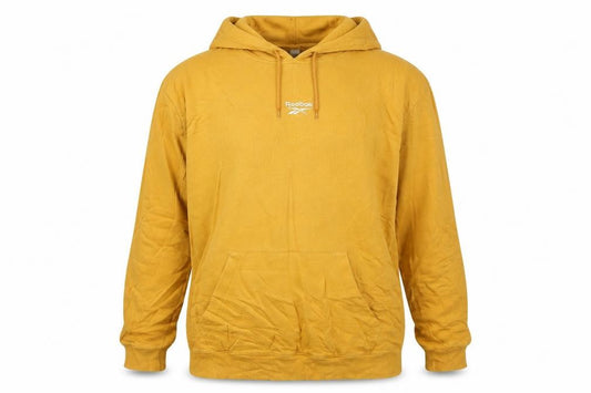 Front view of Reebok Men’s Yellow XL Pullover Hoodie with Logo Pocket