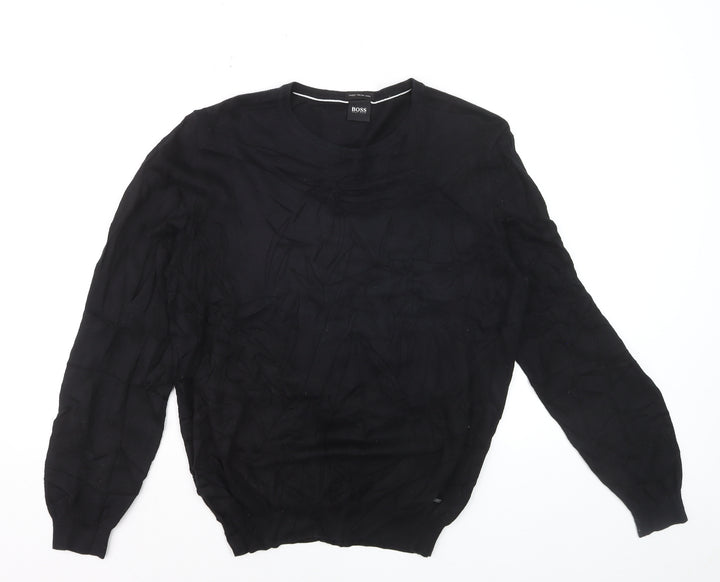 Hugo Boss Men’s Black Wool Crew Neck Pullover Jumper Size S