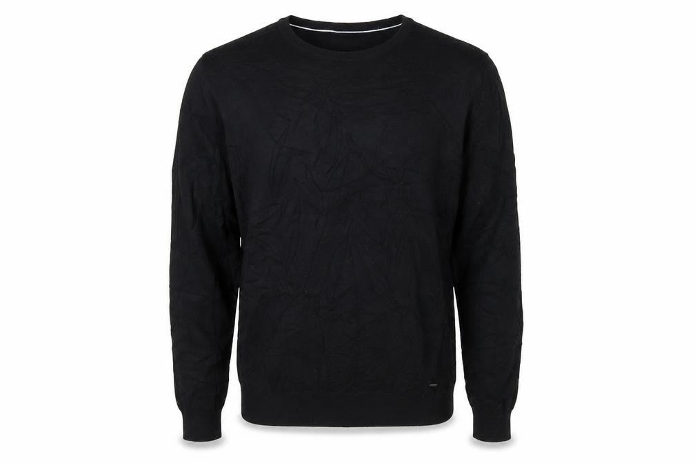 Front view of Hugo Boss Men’s Black Wool Crew Neck jumper, size S