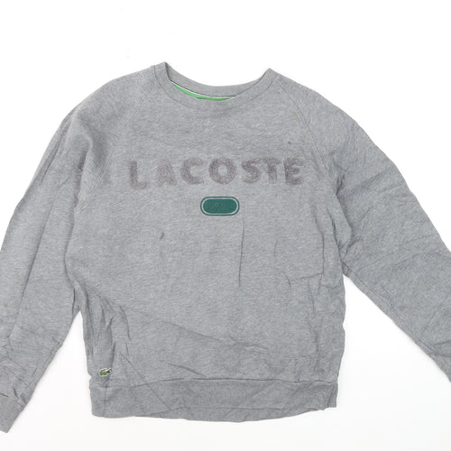 Lacoste Women Grey Pullover Sweatshirt Small Cotton Blend Logo