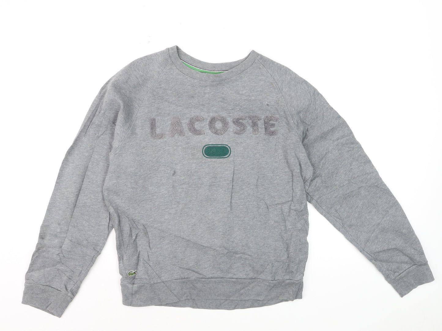 Lacoste Women Grey Pullover Sweatshirt Small Cotton Blend Logo