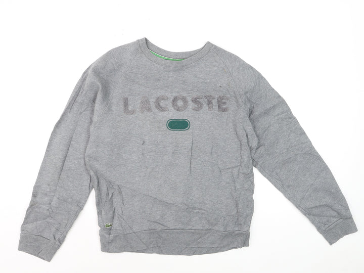 Lacoste Women Grey Pullover Sweatshirt Small Cotton Blend Logo