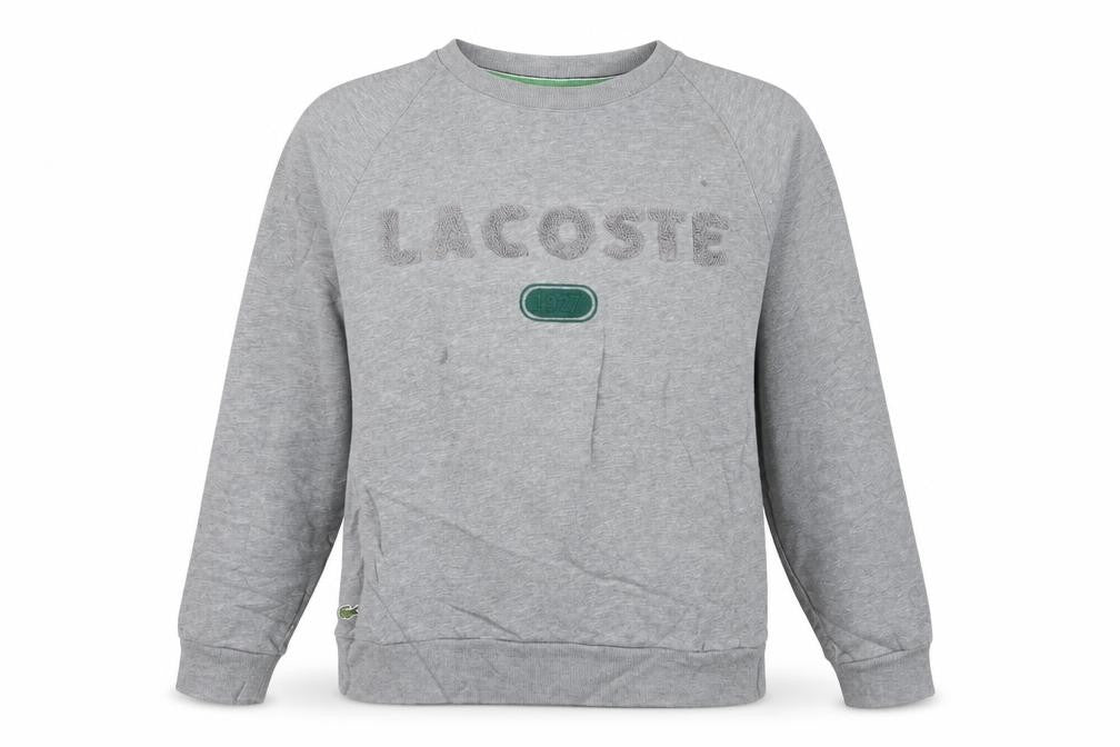 Front view of Lacoste Women Grey Pullover Sweatshirt Small Cotton Blend Logo