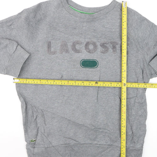 Lacoste Women Grey Pullover Sweatshirt Small Cotton Blend Logo