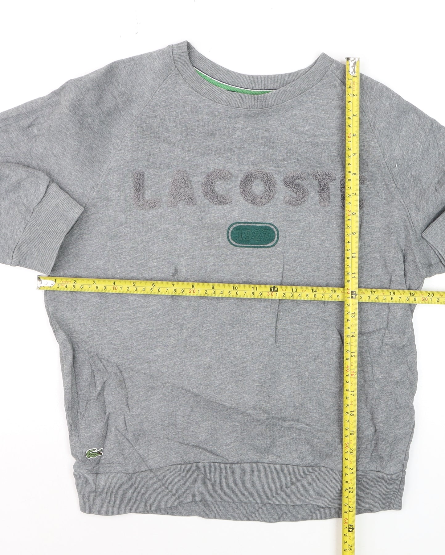 Lacoste Women Grey Pullover Sweatshirt Small Cotton Blend Logo