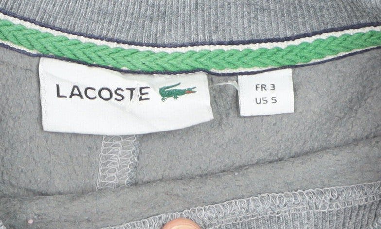 Lacoste Women Grey Pullover Sweatshirt Small Cotton Blend Logo