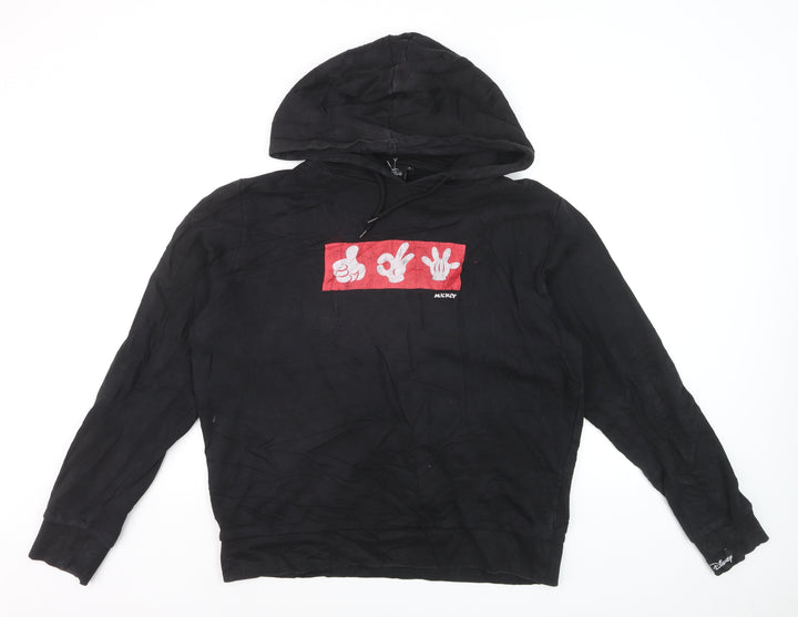 Disney Men's Black Hoodie Mickey Graphic Print Pullover M