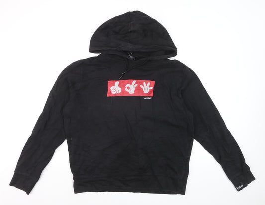 Disney Men's Black Hoodie Mickey Graphic Print Pullover M