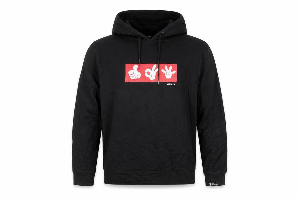 Front view of Disney Men's Black Hoodie Mickey Graphic Print Pullover M