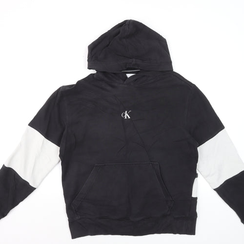 Calvin Klein Jeans Men’s Black Pullover Hoodie M Logo Jersey Sweatshirt