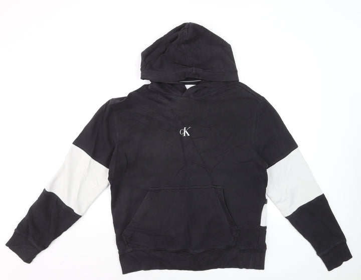 Calvin Klein Jeans Men’s Black Pullover Hoodie M Logo Jersey Sweatshirt