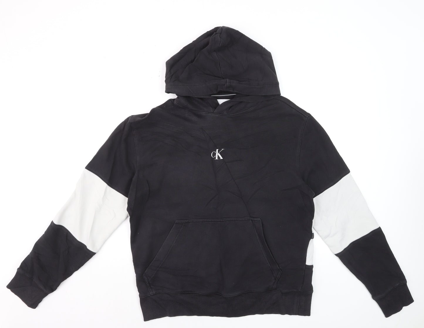 Calvin Klein Jeans Men’s Black Pullover Hoodie M Logo Jersey Sweatshirt