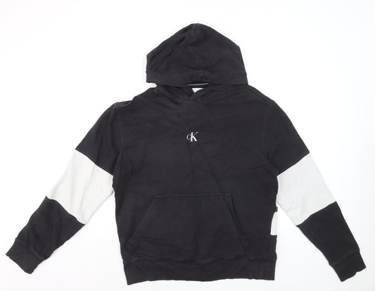 Calvin Klein Jeans Men’s Black Pullover Hoodie M Logo Jersey Sweatshirt