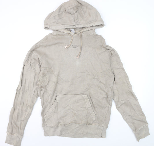 Reebok Men's Beige Pullover Hoodie XS Regular Fit Cotton Blend