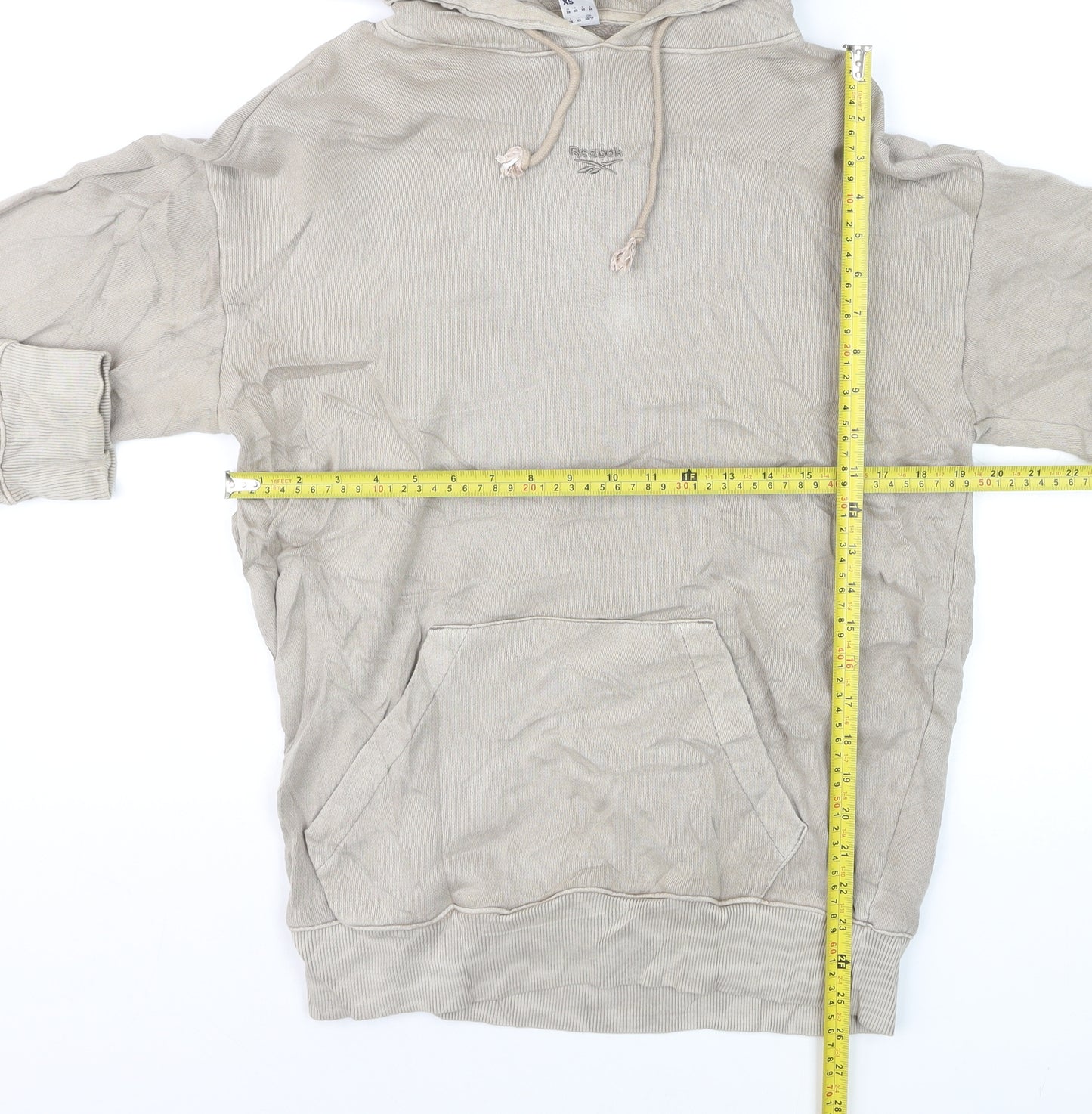 Reebok Men's Beige Pullover Hoodie XS Regular Fit Cotton Blend