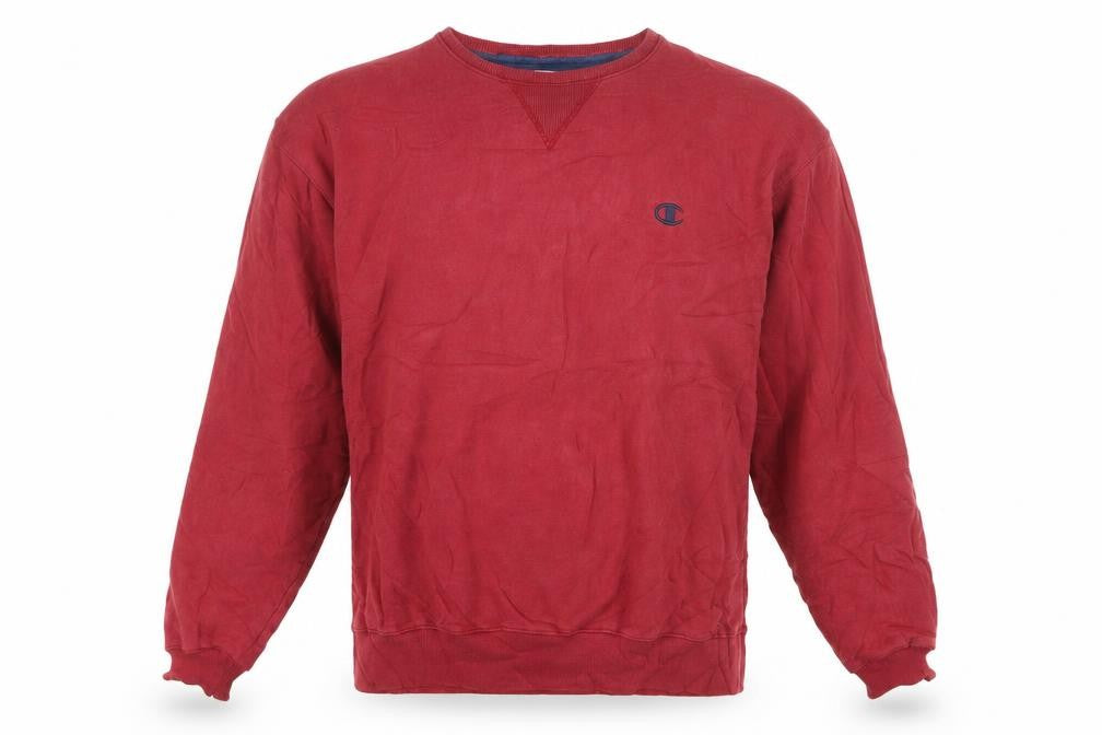 Front view of Champion Men's Red Pullover Sweatshirt L Crew Neck Cotton Blend