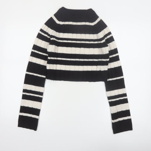 ASOS DESIGN Women's Black Striped High Neck Ribbed Jumper XS