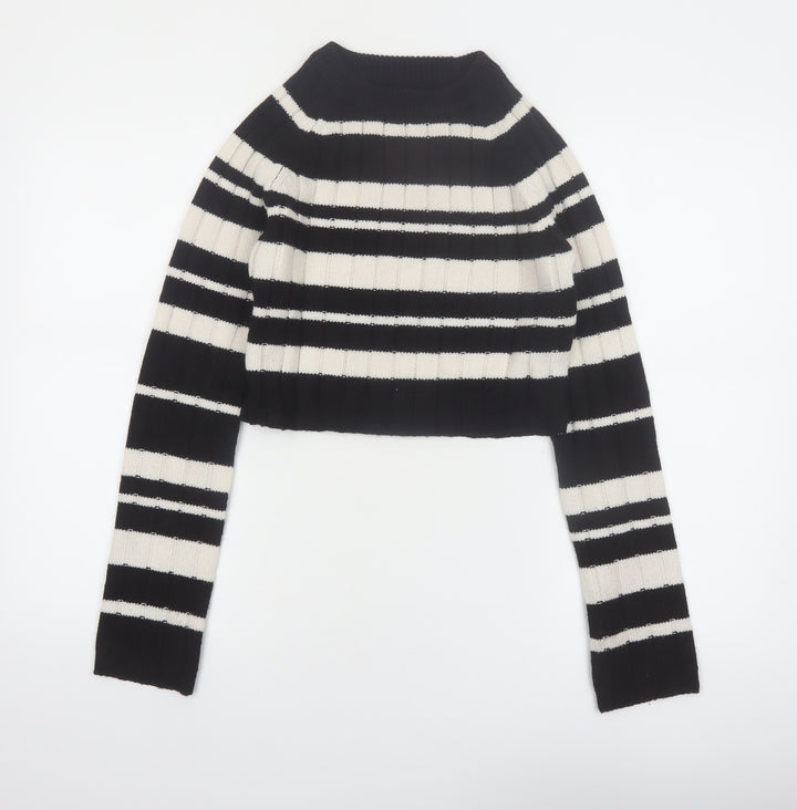 ASOS DESIGN Women's Black Striped High Neck Ribbed Jumper XS