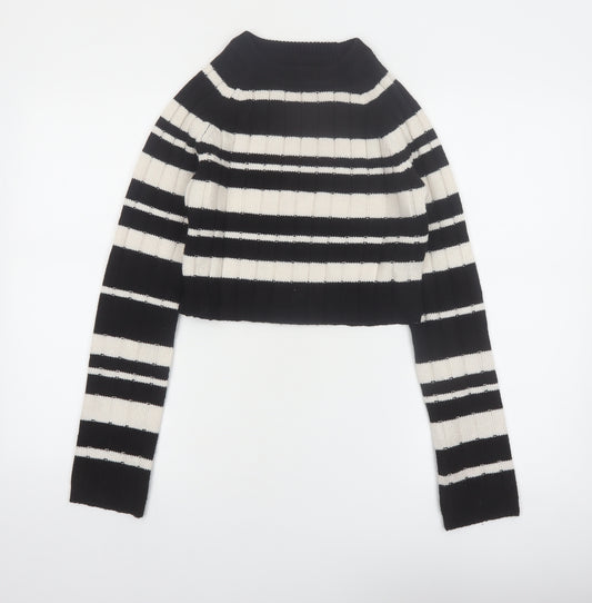 ASOS DESIGN Women's Black Striped High Neck Ribbed Jumper XS