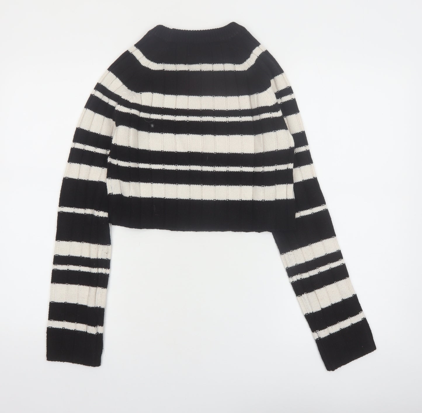 ASOS DESIGN Women's Black Striped High Neck Ribbed Jumper XS