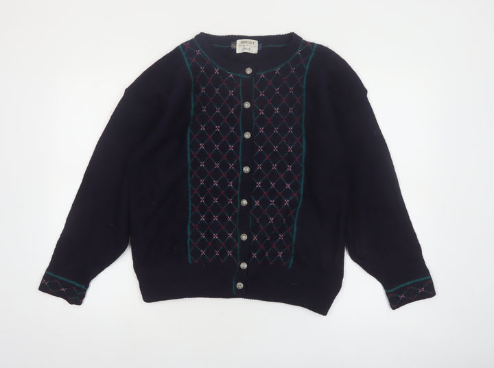 Forget Me Not Women's Blue Argyle Wool Cardigan Size L