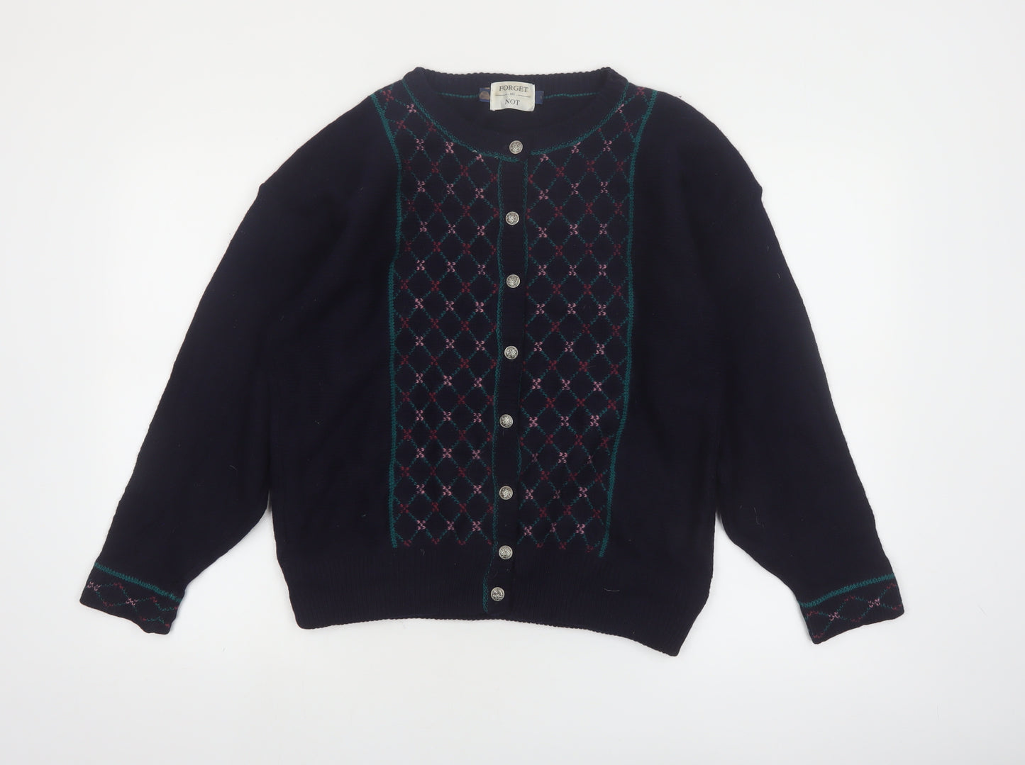 Forget Me Not Women's Blue Argyle Wool Cardigan Size L