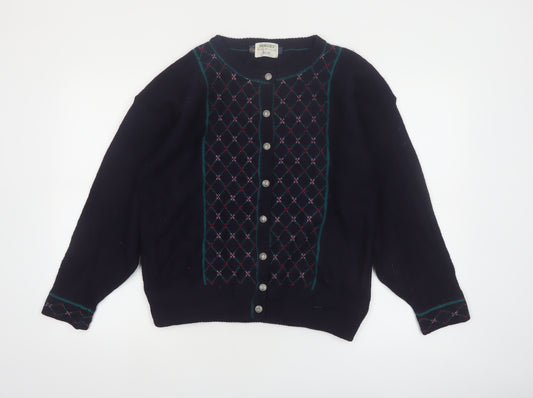 Forget Me Not Women's Blue Argyle Wool Cardigan Size L