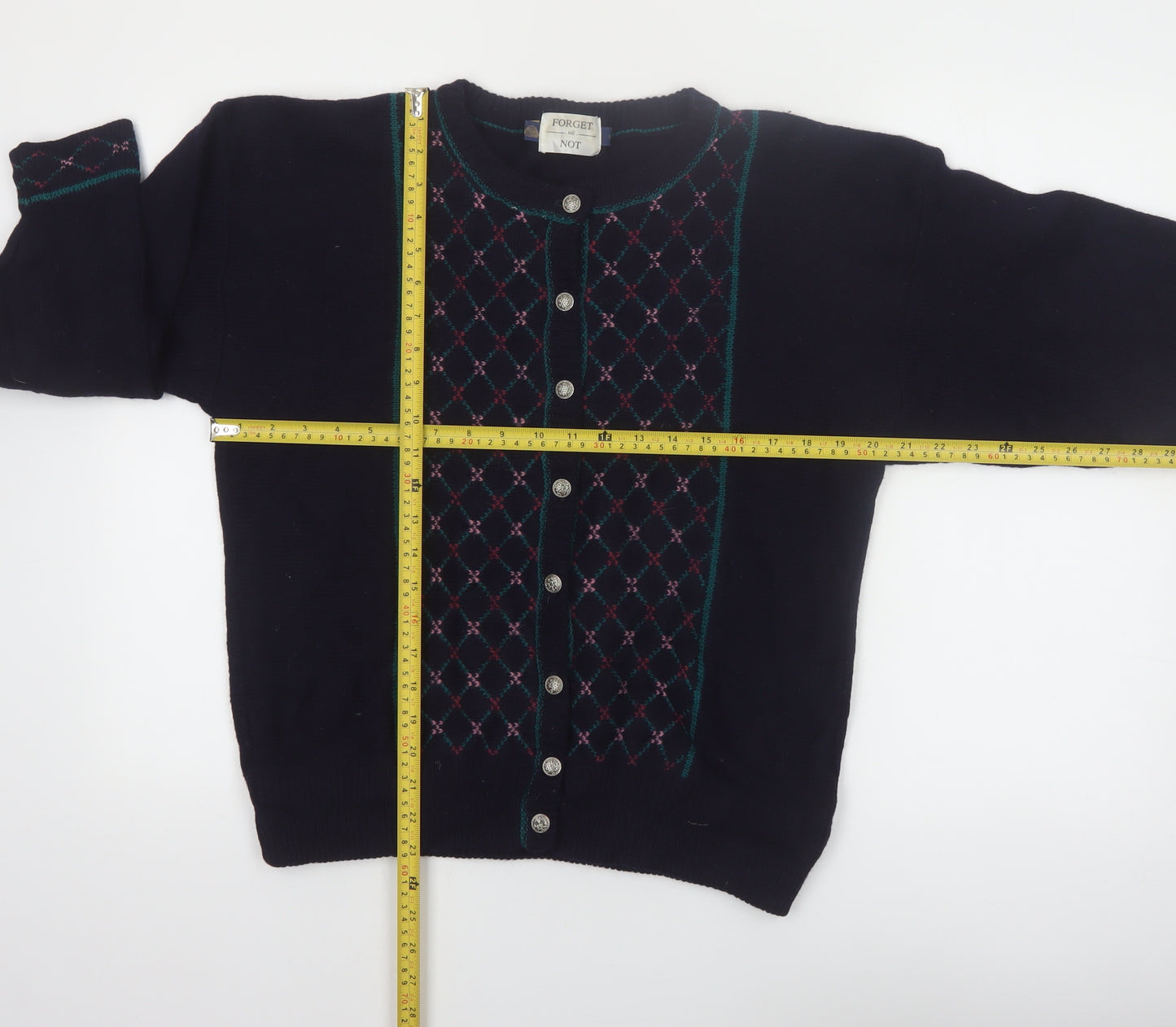Forget Me Not Women's Blue Argyle Wool Cardigan Size L