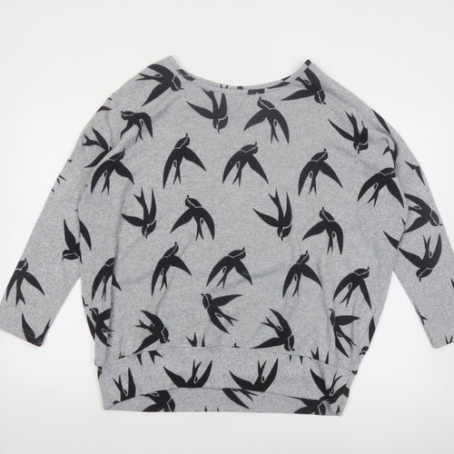 Izabel London Women’s Grey Swallow Print 3/4 Sleeve Pullover Jumper Size 12